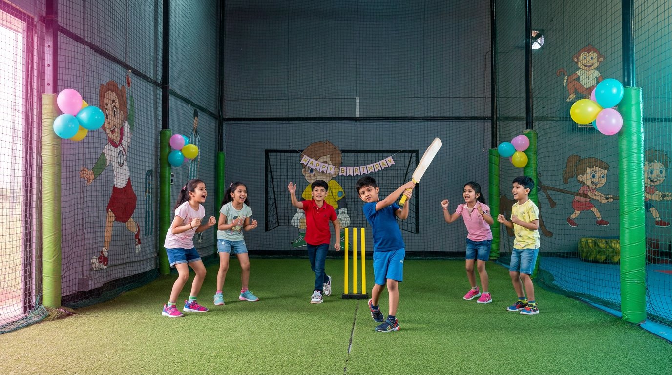 Kids playing cricket at a Botfit birthday party